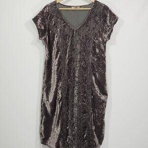 Soft Surroundings  Taupe Velvet Embroidered V-neck Dress  Medium